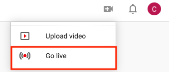 Go Live option on YouTube