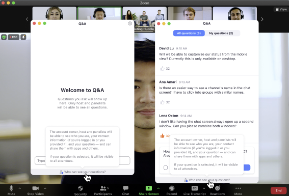 A screenshot of a Q&A session, with the Standard legal notice.