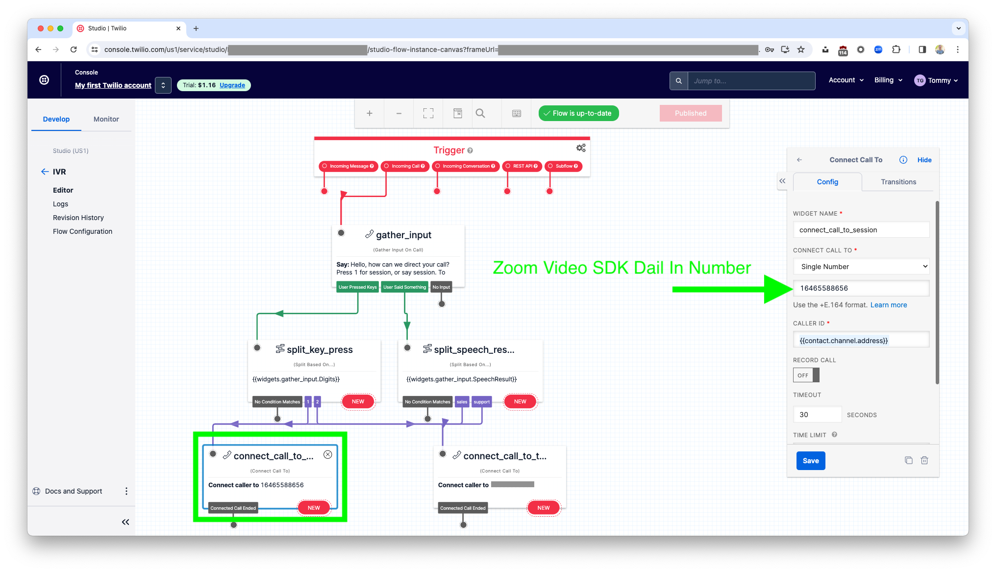 Twilio IVR with Zoom Video SDK session dial in