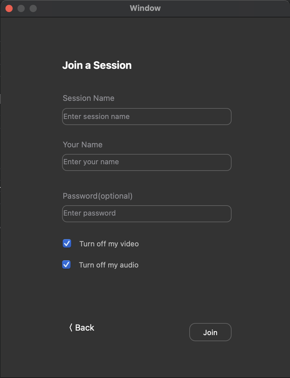 Sample app start screen